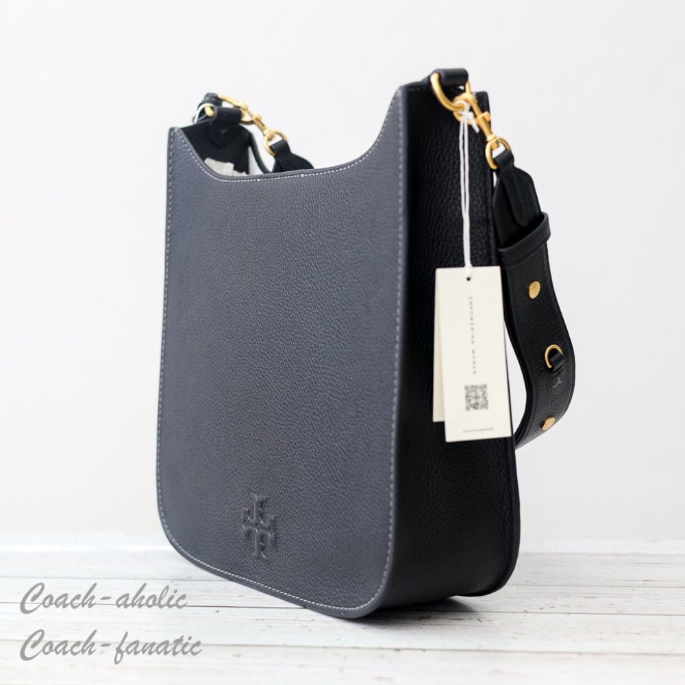 NWT Tory Burch Thea Web Large Shoulder Bag Leather Crossbody in Black - Picture 6 of 13